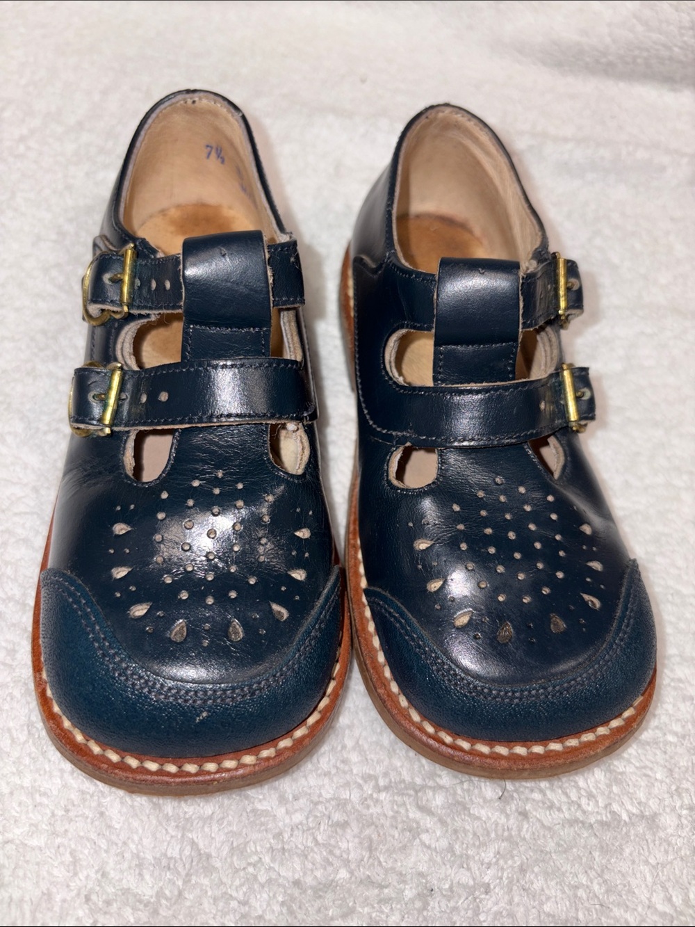 Vintage Classic Navy Double-Strap Mary Jane Kids Dress Shoes girls 7.5